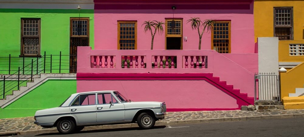 pink, green and yellow houses in bo-kaap in cape town